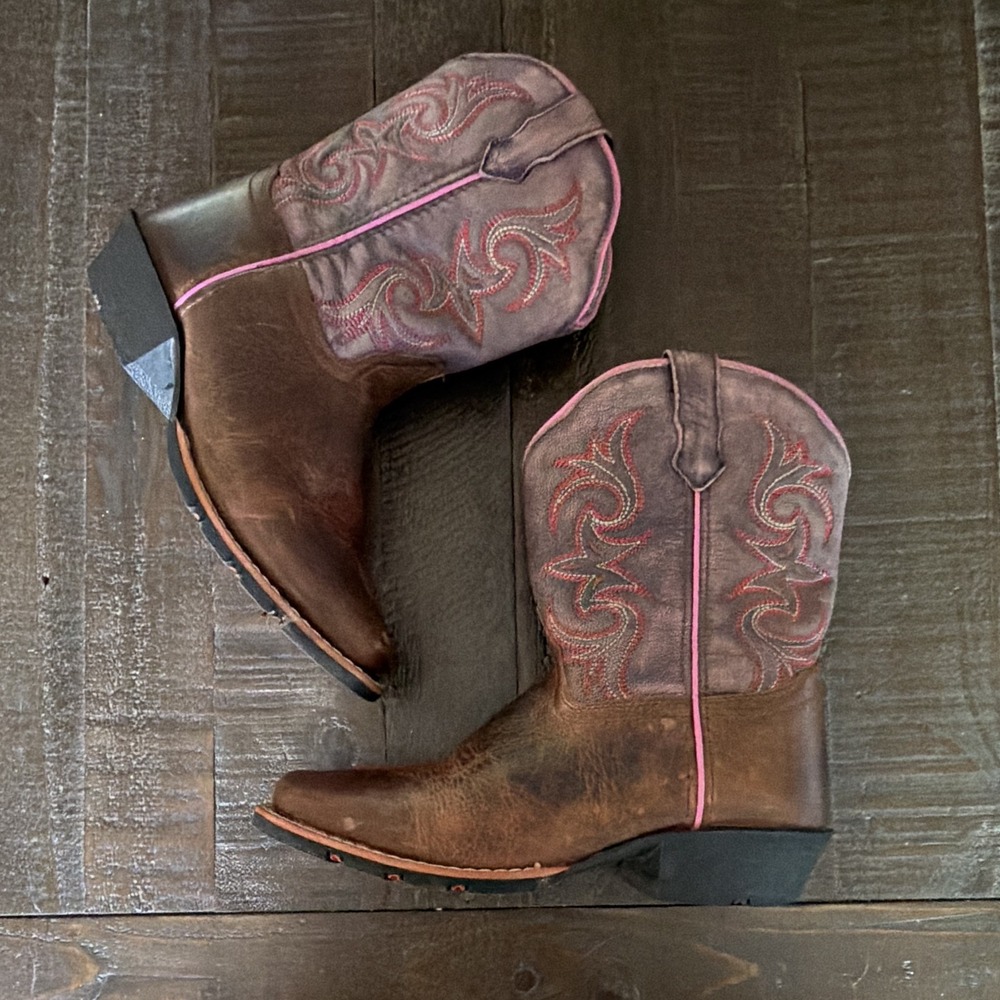 Dan Post Kids Western Leather Boots Embroidered Square Toe Pull-On US 3 DPC2947